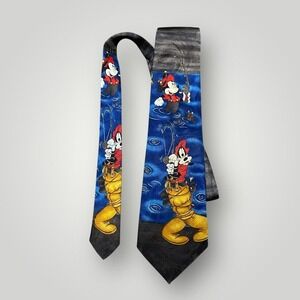 Disney Goofy Mickey Mens Blue Fishing Novelty Cartoon Print Necktie Microfiber‎